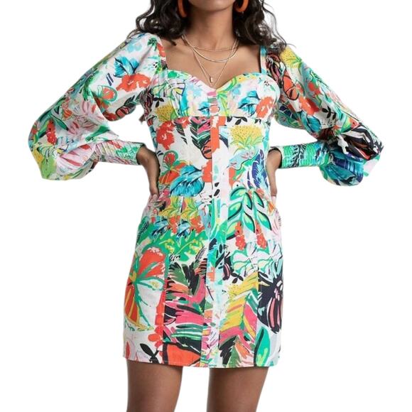 NWT Rococo Sand Quinn Short Dress - White Multi - Small - Picture 1 of 16